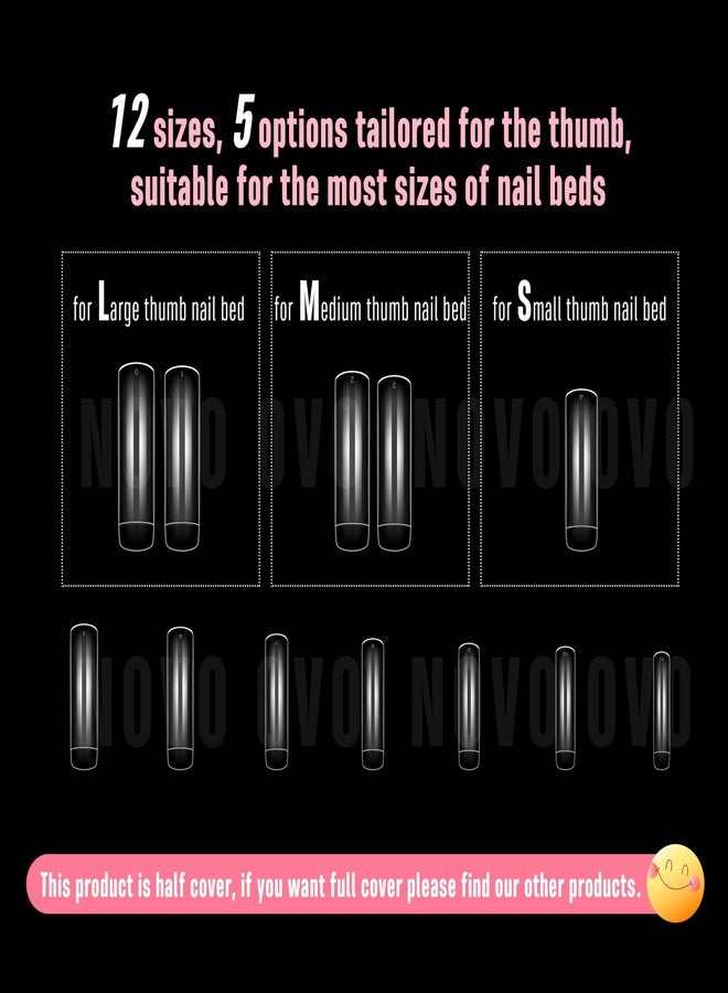 NOVO OVO Half Cover XXL Curved Nail Tips, Square Shallow Paste Soft Gel x Long L XL XXXL Hawk Curve Claw 90s' Y2K Fake Nails Extension kit, Clear Soft French False Nail for Acrylic 12 Sizes 240pc - Image 4